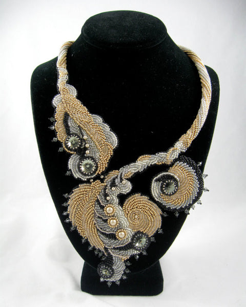 Bead Embroidery Necklace, Couture Champagne, Bridal Jewelry, Cocktail Necklace, Statement