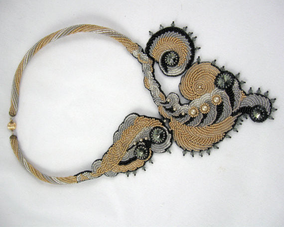 Bead Embroidery Necklace, Couture Champagne, Bridal Jewelry, Cocktail Necklace, Statement