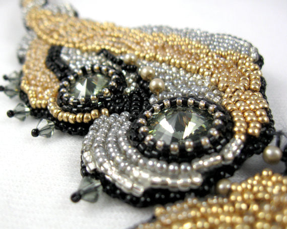 Bead Embroidery Necklace, Couture Champagne, Bridal Jewelry, Cocktail Necklace, Statement